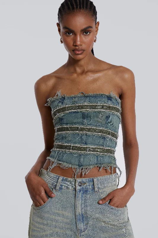 Essentials On Sale Sub-Rosa Denim Corset Top