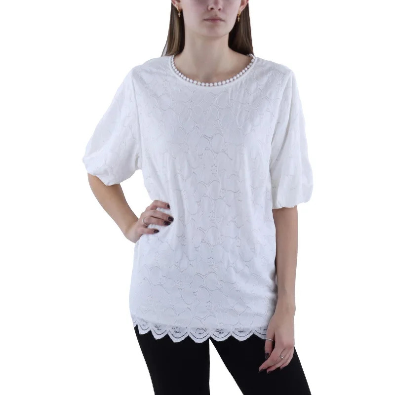 Stylish Looks Plus Womens Lace Scalloped Blouse