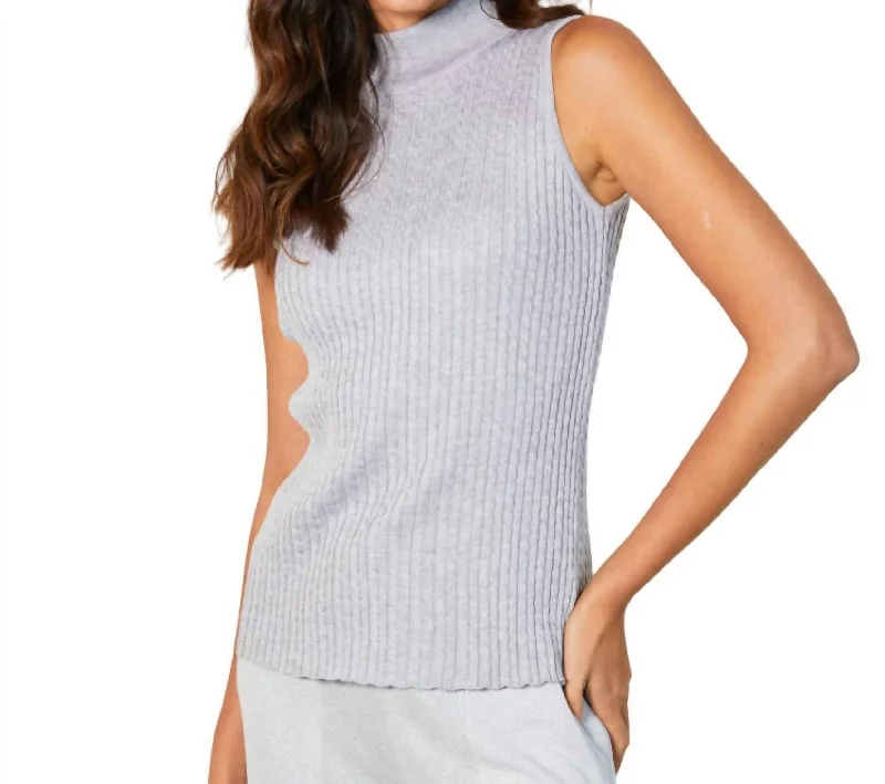 Sporty Streetwear Sleeveless Braided Mock Neck Top In Slate