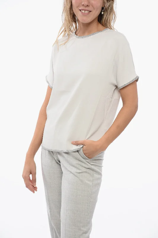 Premium Quality Garments Fabiana Filippi Short-Sleeved Blouse with Shimmer Detailing