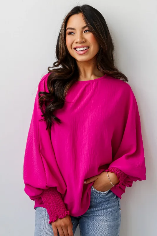 Trendy Attire For Her FINAL SALE - Elevated Sensibility Fuchsia Oversized Blouse