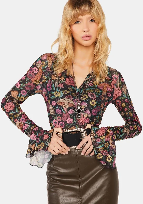 All Season Fashion Collection Daydreamer Floral Sheer Blouse