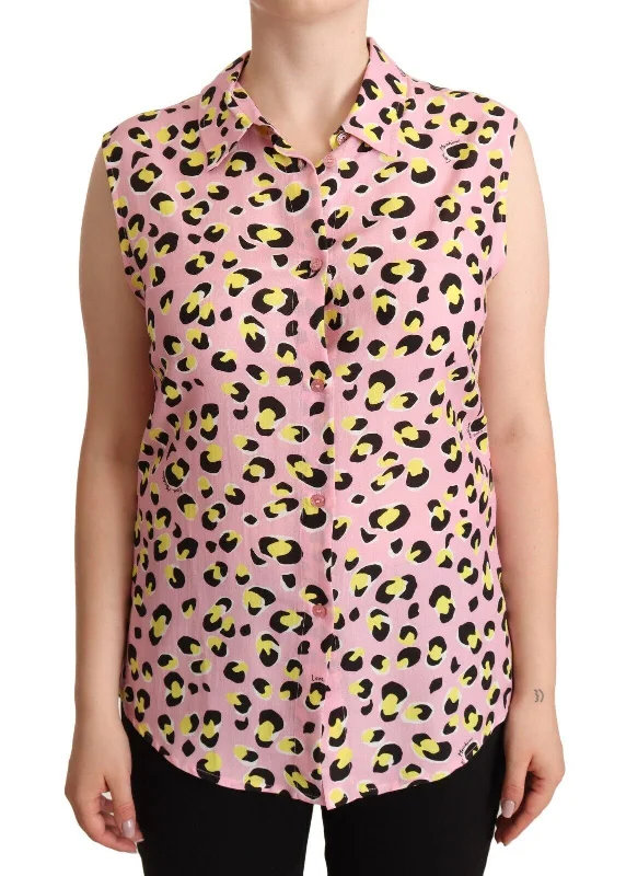 Weekend Special Love Moschino  Leopard Print Sleeveless Colla Polo Women's Top