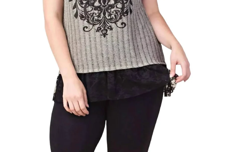 Limited Stock, Big Discounts Soft Ribbed Knit Embellished Top - Plus In Grey