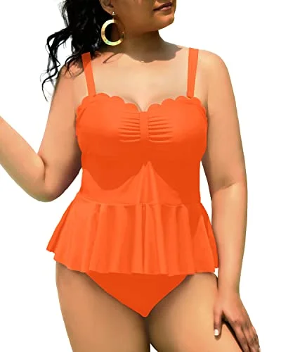 Comfort Centric Apparel Two Piece Adjustable Straps Removable Padded Bras Swimsuits For Curvy Girls-Neon Orange