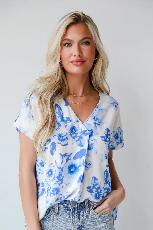 Hot Brand Discounts Precious Blossoms Blue Floral Blouse - DU DEAL