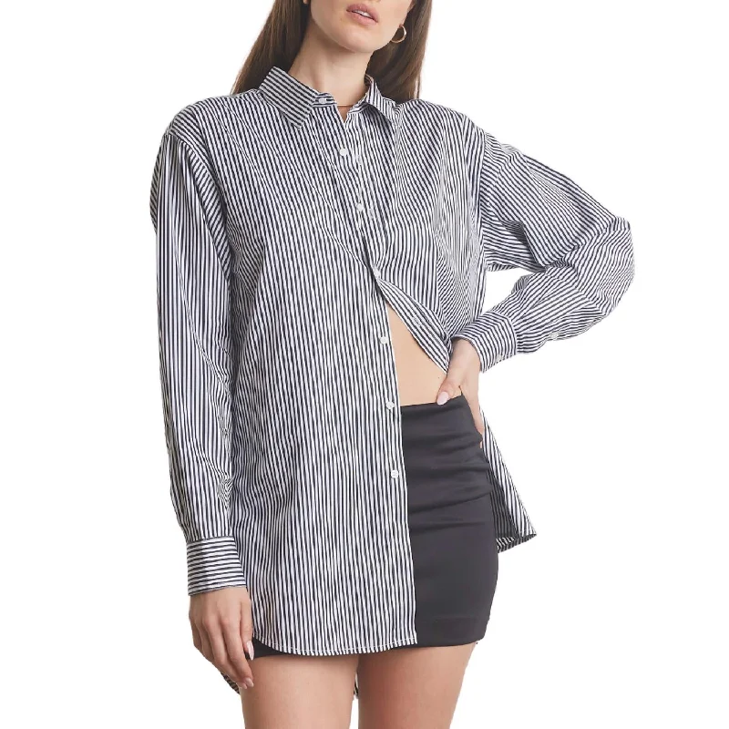 Grab Romantic Date - Night Styles Now Oversized Shirt In Striped Blue