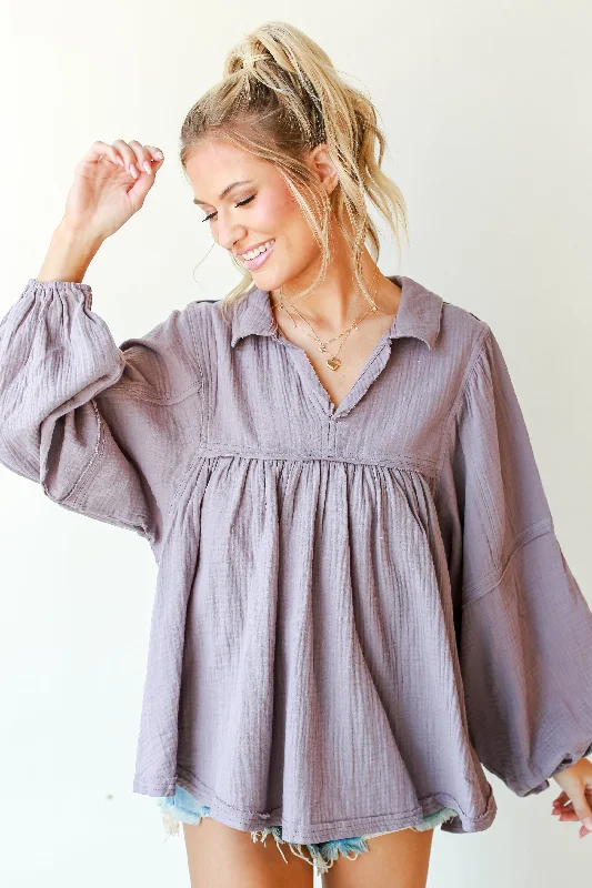 Rocker Chic Fashion Total Bliss Linen Babydoll Blouse