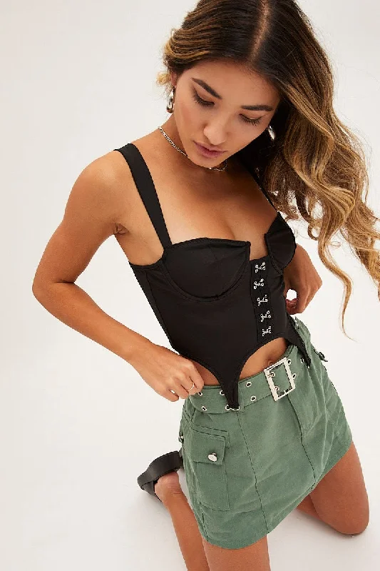 Stylish Looks Black Bandage Hook Decor Corset Top Lingerie