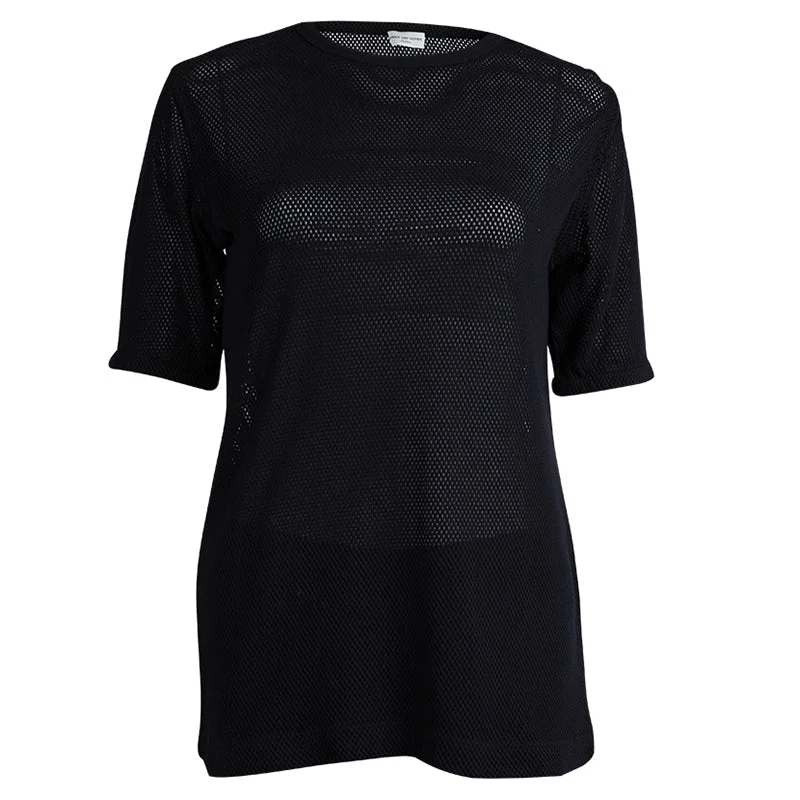 Summer Deals Dries Van Noten Navy Blue Perforated Knit T-Shirt