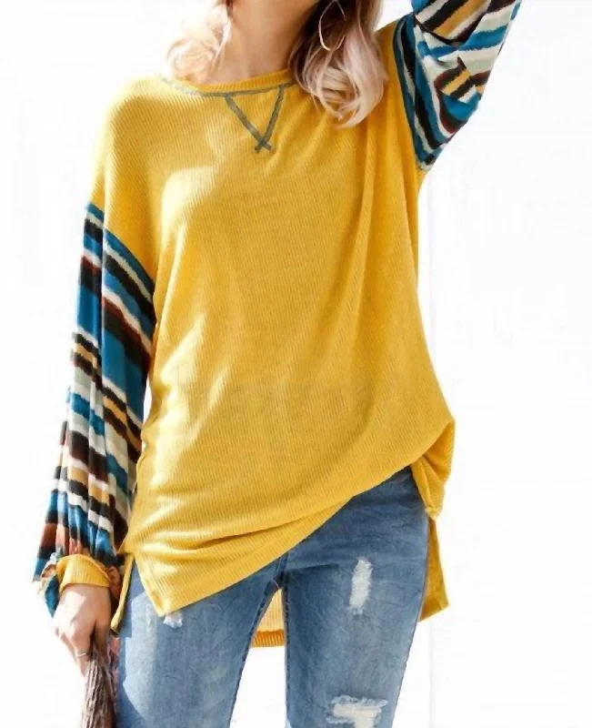 Everyday Fashion Tribal Striped Sleeve Knit Top In Mustard