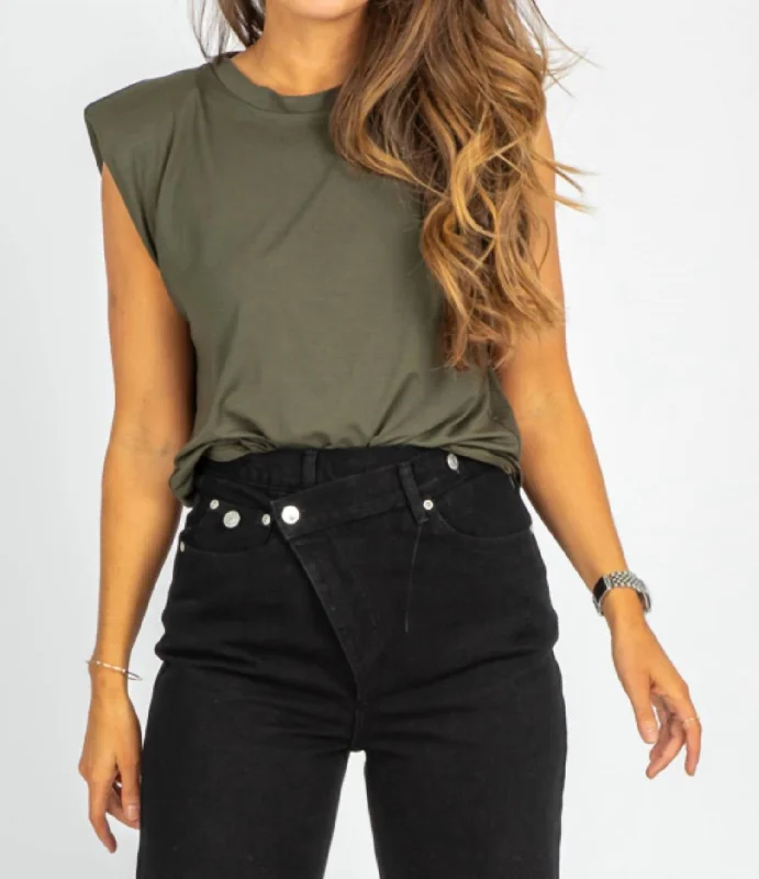 Flash Sale Event Sleeveless Shoulder Pad Top In Army Green