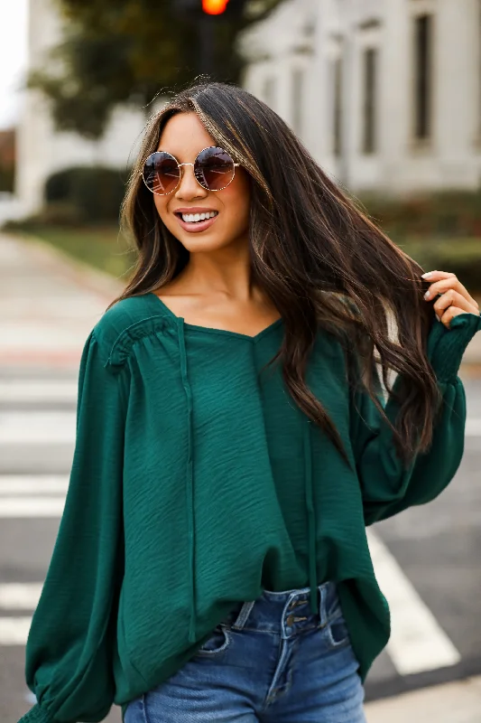 Stylish Looks FINAL SALE - Run With It Hunter Green Blouse