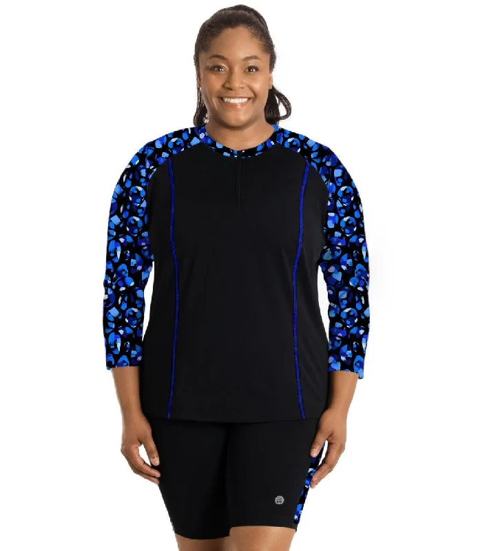 Effortless Style, Endless Impact AquaSport Long Sleeve Rash Guard Ocean Blues Print Black