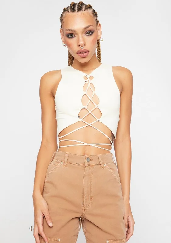 Fashion Deal Beige Born A Star Lace Up Crop Top