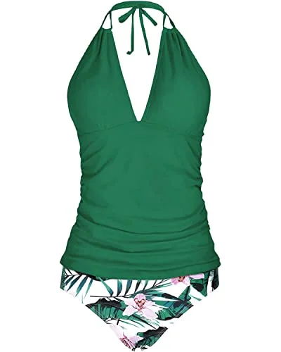 Trendy Attire For Her Two Piece Halter V Neck Plus Size Swimwear