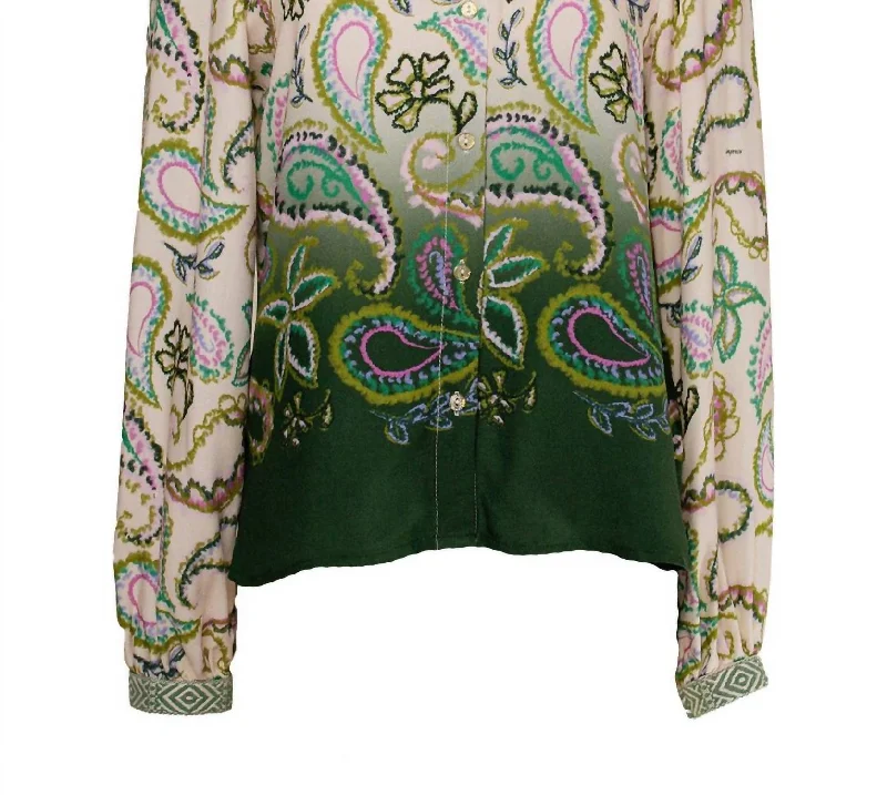 Mid - Week Surprise Paisley Print Button Down Blouse In Green/pink