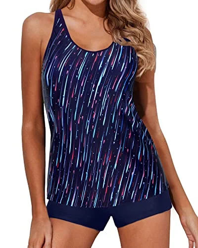 Fashionista Favorites Tankini Swimsuits Boy Shorts Athletic Swim Tank Top Bathing Suits-Navy Blue