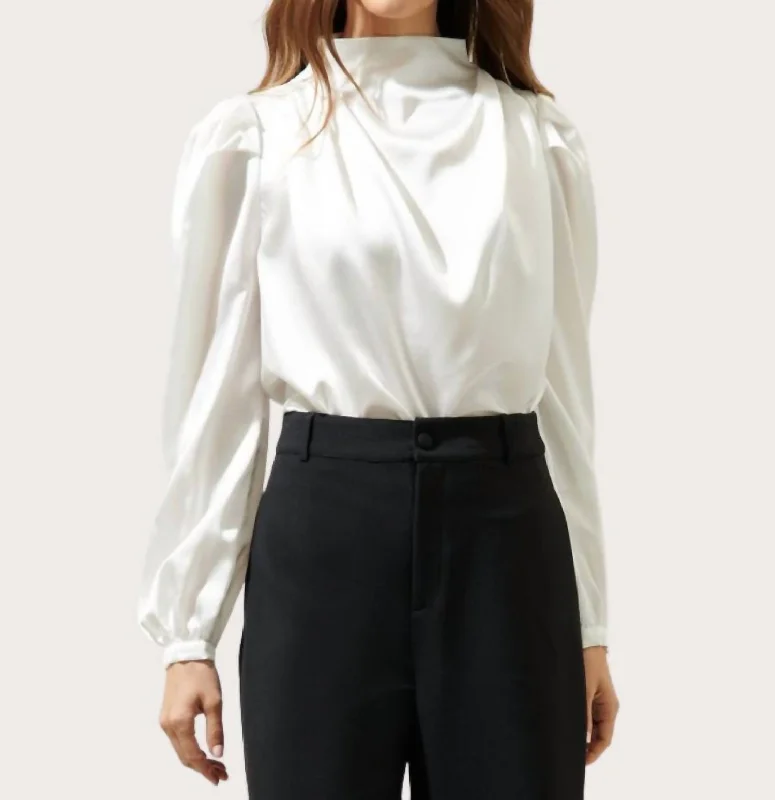 Buy More, Save More Estella Satin Mock Neck Blouse In White