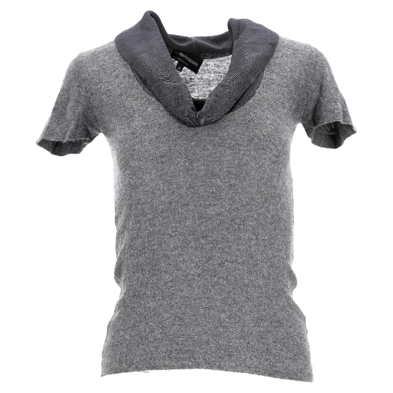 Big Savings Giorgio Armani Knitted Cowl Neck T-Shirt in Grey Wool