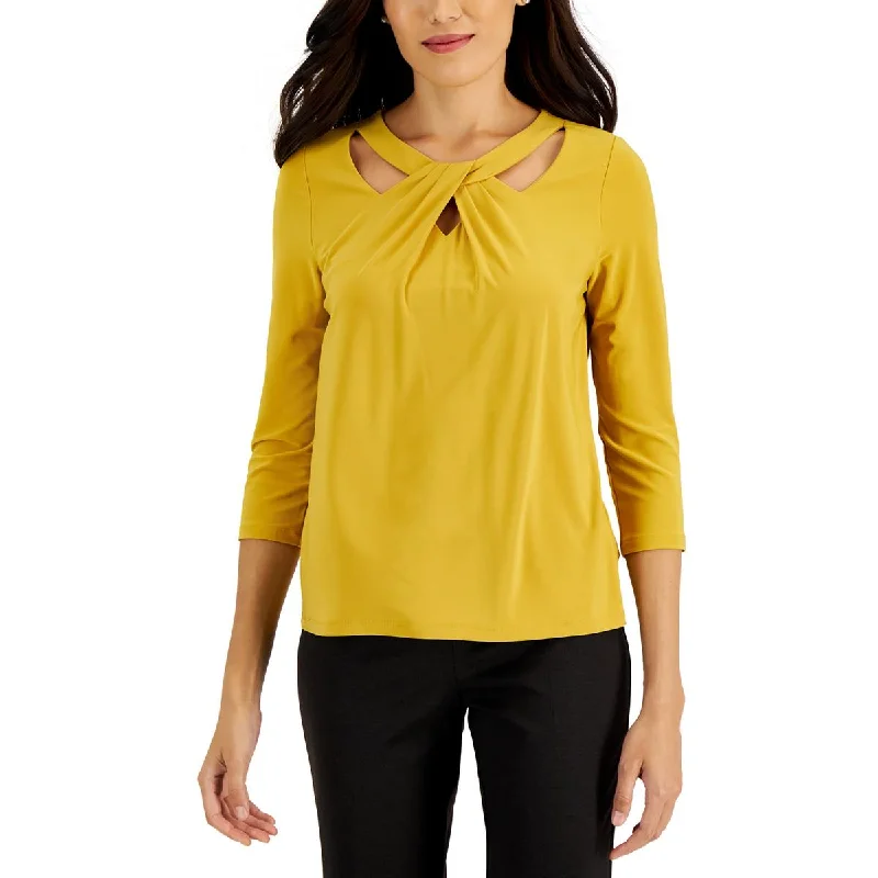 Fresh Styles, Fresh Deals Petites Womens Twist Neckline Career Blouse