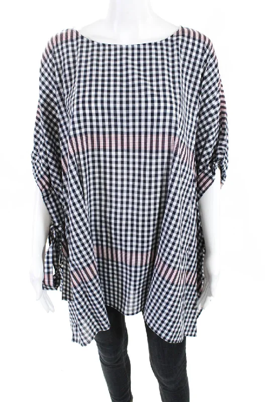 Style Breakthroughs Badgley Mischka Womens Plaid Smock Blouse Red Multi Colored Cotton