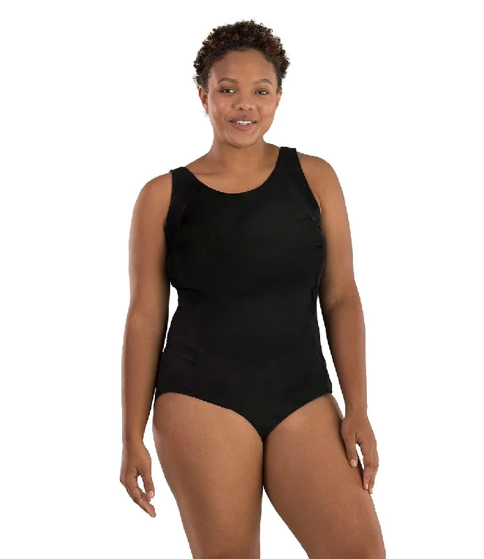 Stylish Savings AquaSport™ Princess Seam Tanksuit Black