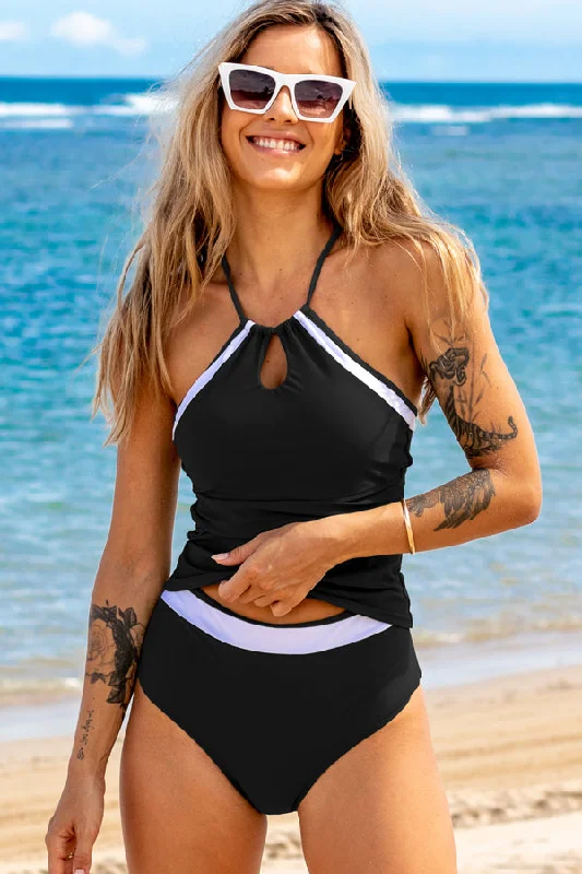 Chic Style, Always In Vogue Color Block Patchwork Tummy Control Tankini Set