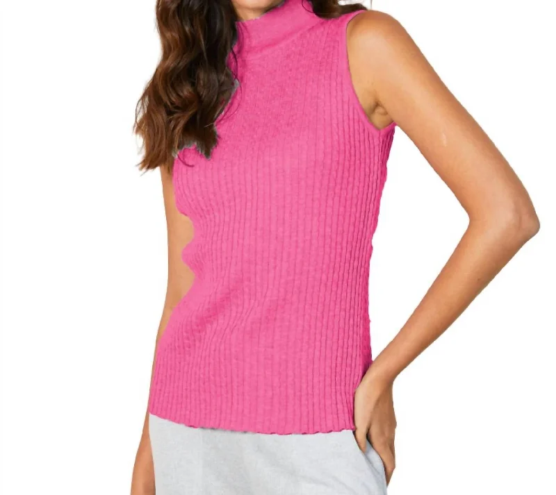 Glamorous Evening Wear Sleeveless Braided Mock Neck Top In Rose