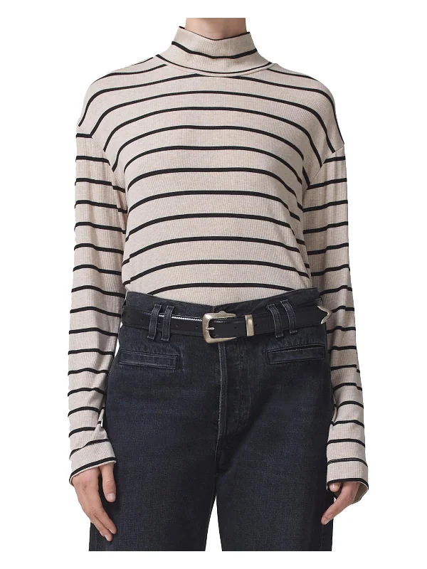 Fresh Styles, Fresh Deals Womens Striped Ribbed Knit Turtleneck Top