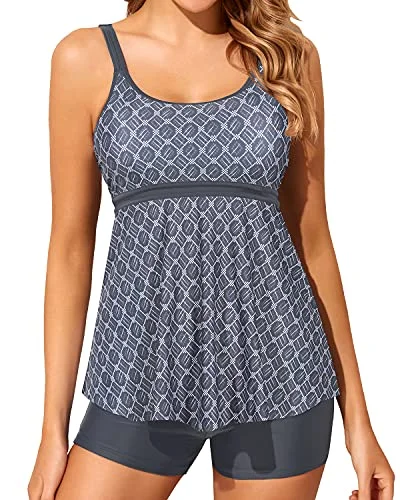 Chic Style, Always In Vogue Women's Two-Piece Tankini Bathing Suit For Tummy Control-Grey Tribal