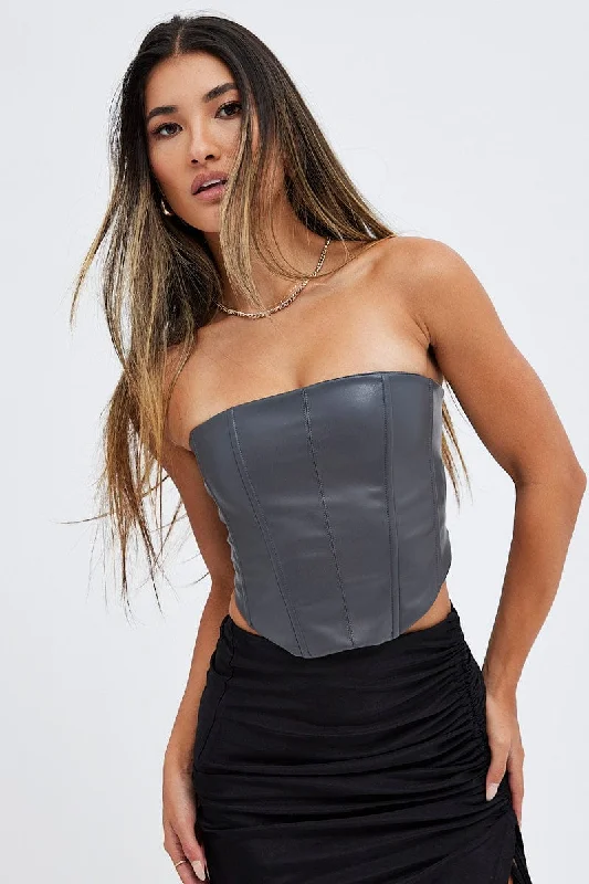 Big Savings Grey Faux Leather Corset