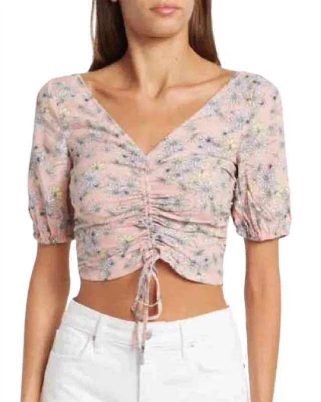 Pastel Styles Cinched Front Blouse In Pink