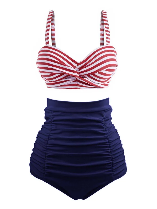 Stylish Basics 1950s Striped Colorblock Retro Bikini Set