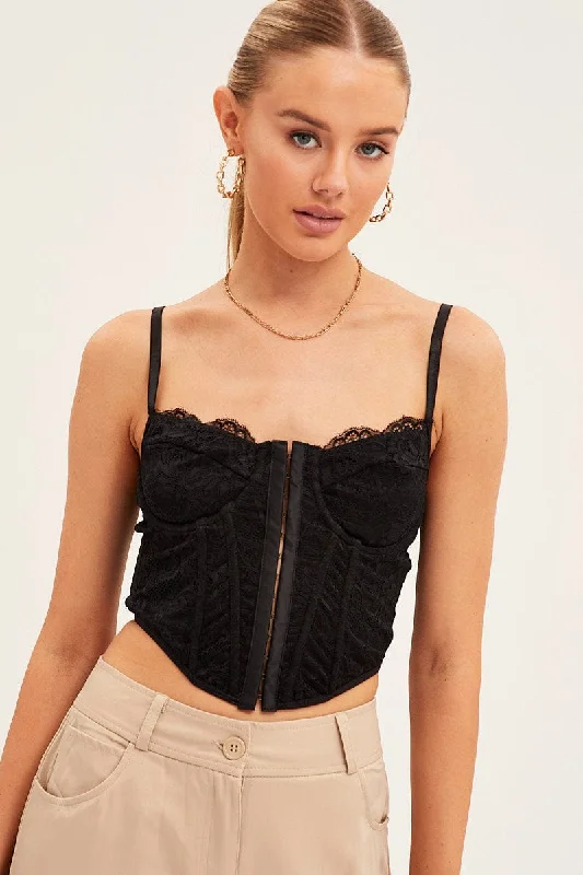 Final Clearance Black Floral Lace Corset Top Lingerie