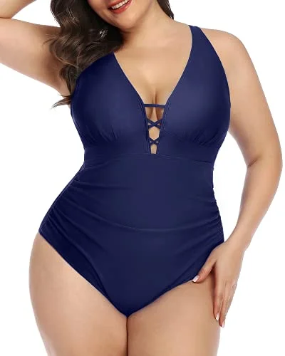 Flash Sale, Don't Miss Push Up Padded Bra Plus Size Slimming One Piece Swimsuit-Navy Blue