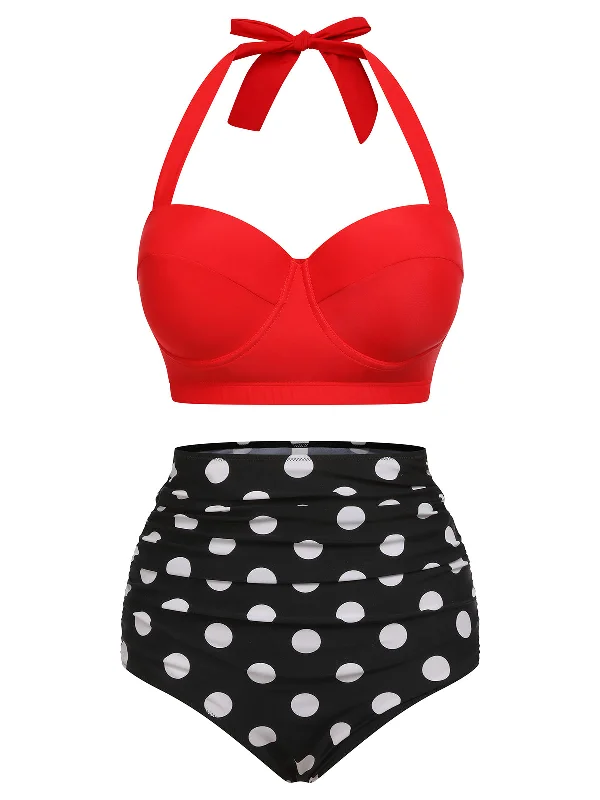 Comfort First Women's Wear 2PCS Red 1940s Dots Halter Swimsuit