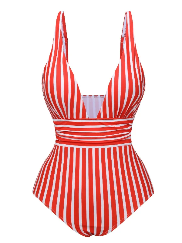 Enjoy Discount 1950s Stripes Spaghetti Strap One-Piece Swimsuit