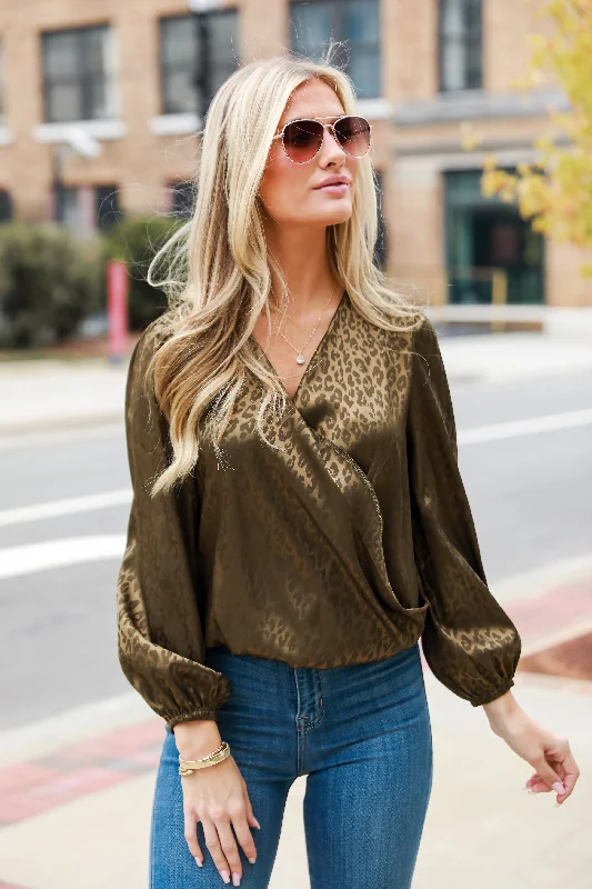 Must-Have Styles FINAL SALE - Acting Wild Olive Leopard Surplice Blouse