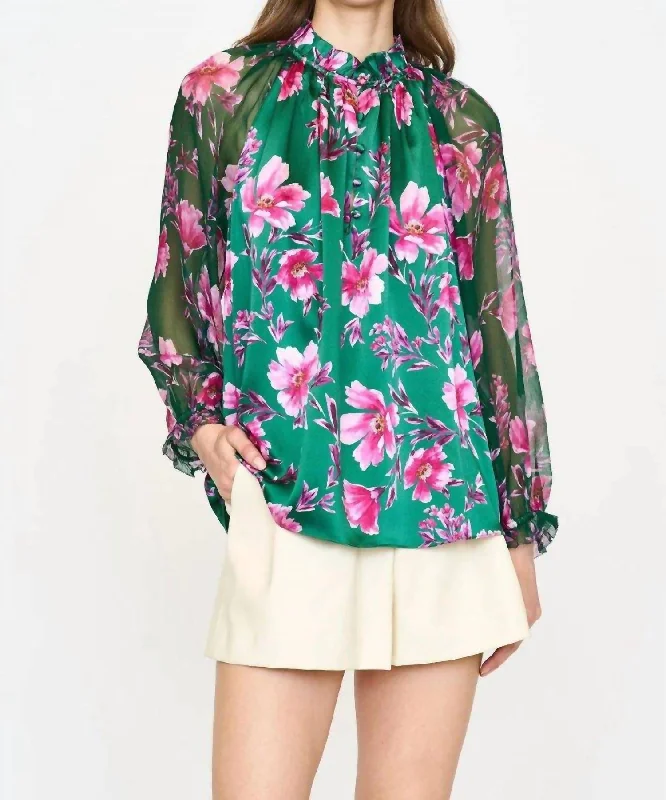 Snag Fabulous Fashion Bargains Karla Blouse In Pink Poinsettia