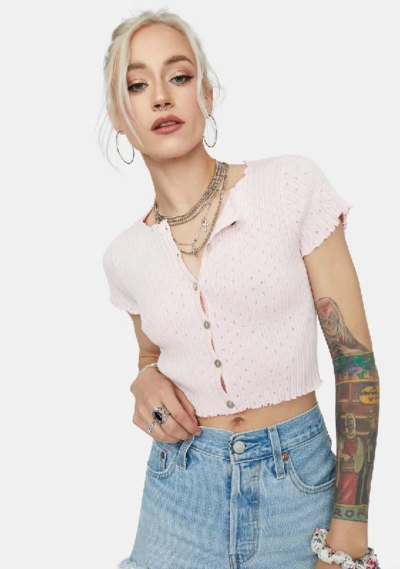 Feminine Soft - Hued Look Petal Taking It Easy Button Up Crop Top