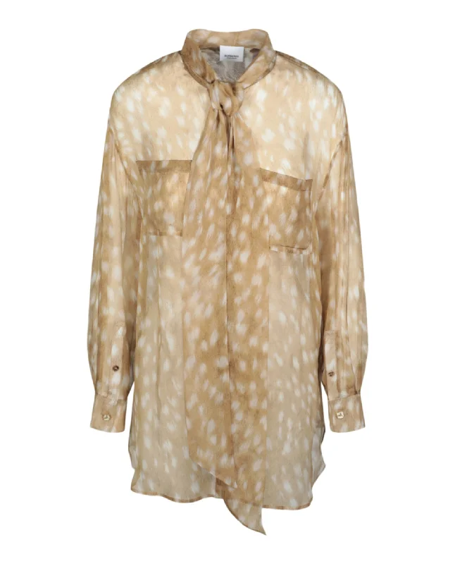 Vintage Style Clothing Sale Tied Deer-Printed Silk Blouse