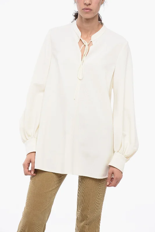 Runway Inspired Wear Chloe Open-Neck Blouse With Puffed Sleeves 38 Italian Size