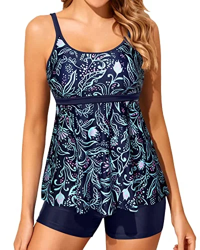 Boho - Chic Festival - Ready Style Flattering Tankini Set with Boy Shorts Tummy Control Swimsuit for Women