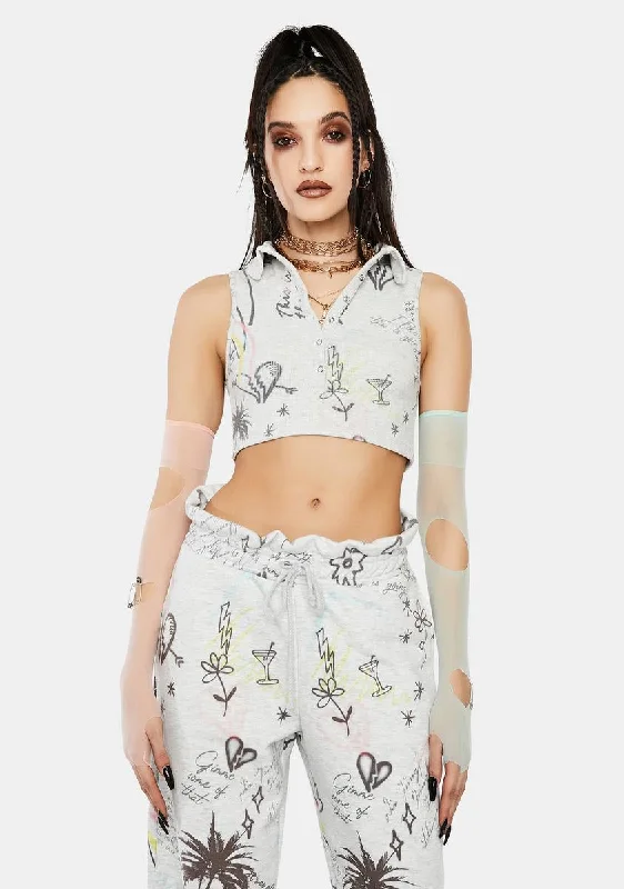 New Arrivals Doodle Graffiti Rib Halter Top