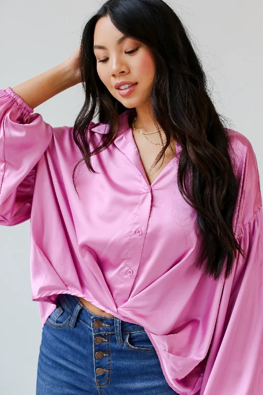 Premium Style FINAL SALE - Celebrate Style Pink Satin Blouse