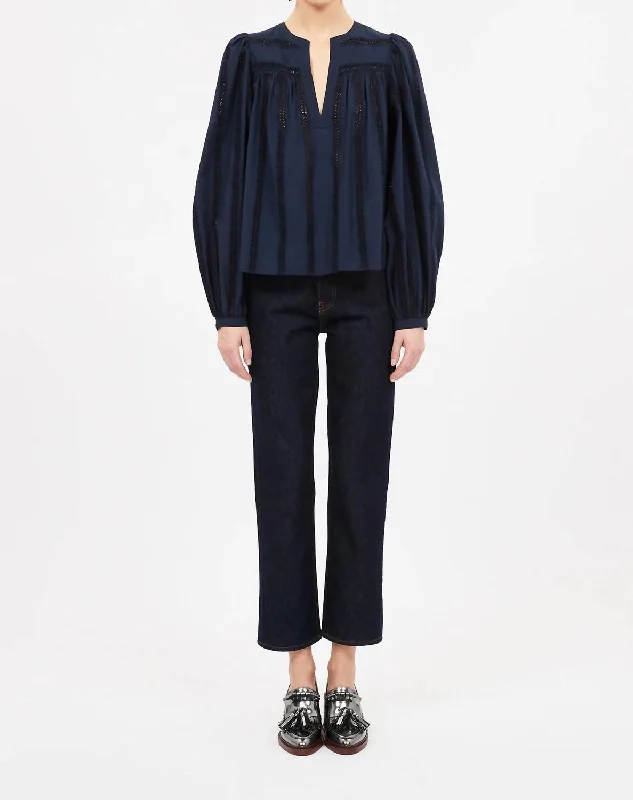 Get The Latest Trends Rowan Lace-Trimmed Pintucked Cotton Blouse In Midnight