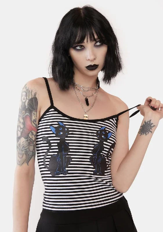 Day-To-Night Styles Purrrfect Moonlight Striped Tank