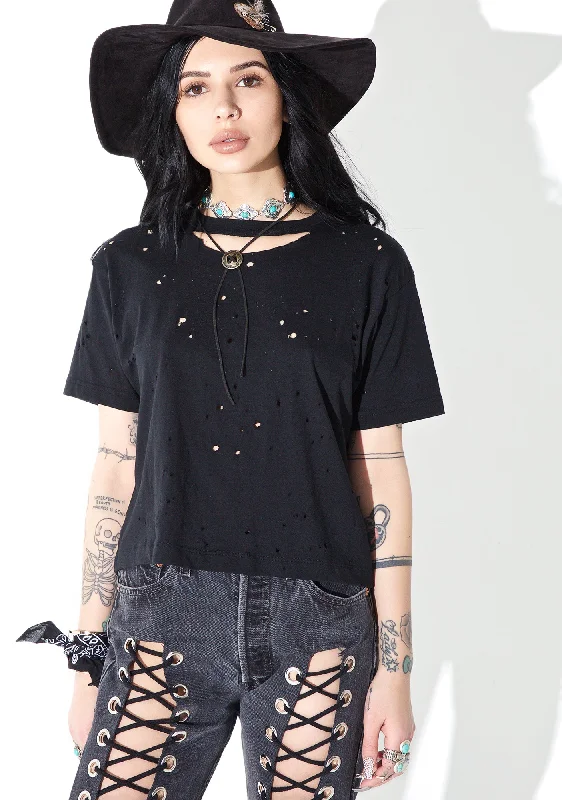 Fashion Forward Femininity Reworked Distressed Crop Tee