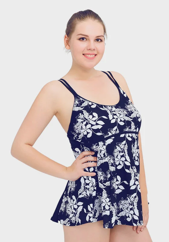 Feminine Grace Facile Floral Print Swim Dress